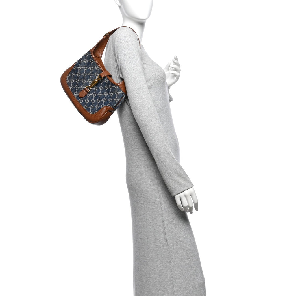 New Denim GG Monogram Calfskin Small Jackie 1961 Hobo Blue Tea Cuir £¨ Direct shipment via from wholesalehk.shop