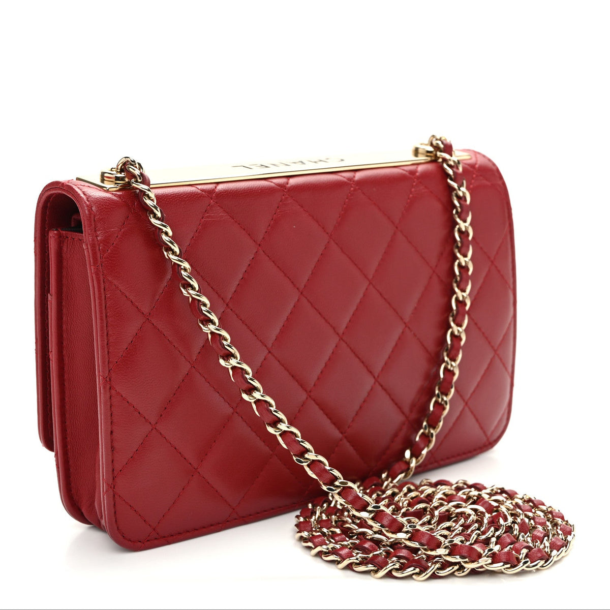 Lambskin Quilted Trendy CC Wallet On Chain WOC Red wholesalehk.shop