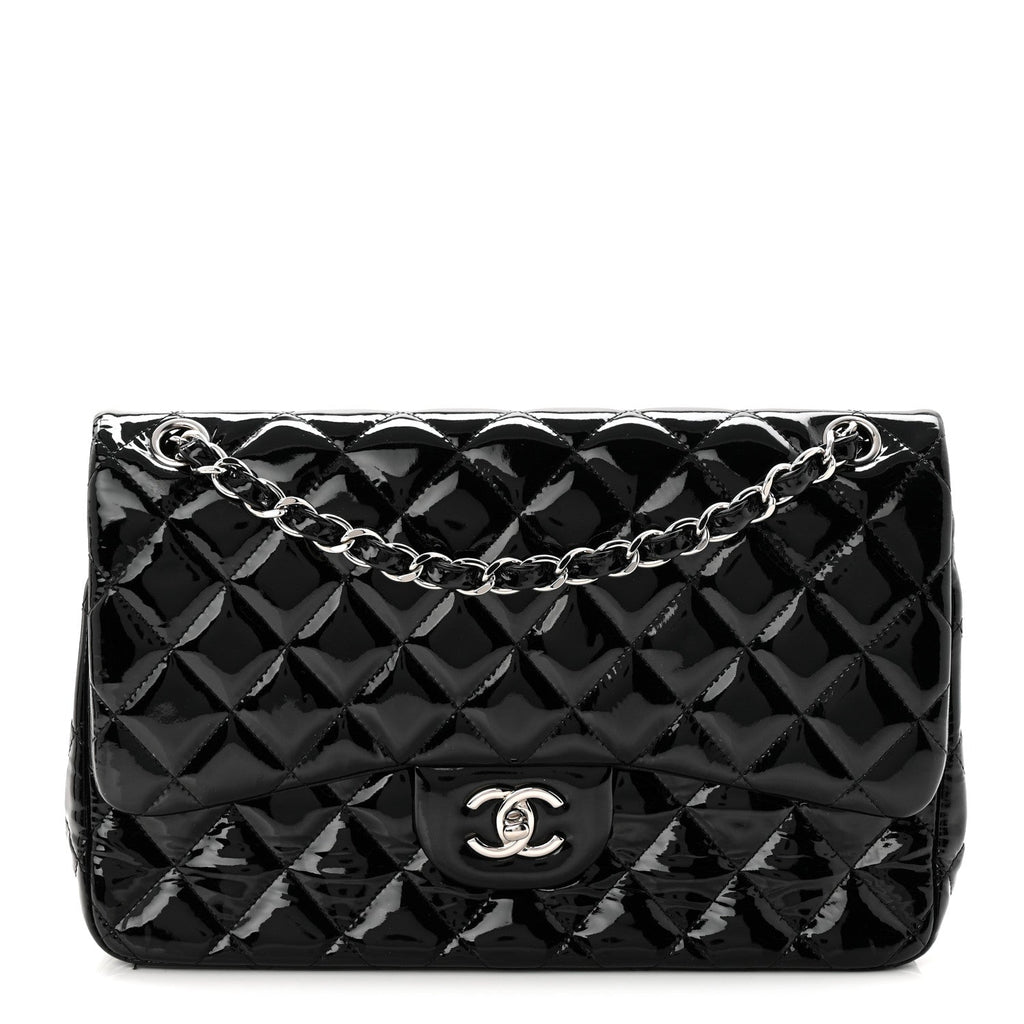 Patent Quilted Jumbo Double Flap Black wholesalehk.shop