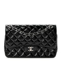 Patent Quilted Jumbo Double Flap Black wholesalehk.shop