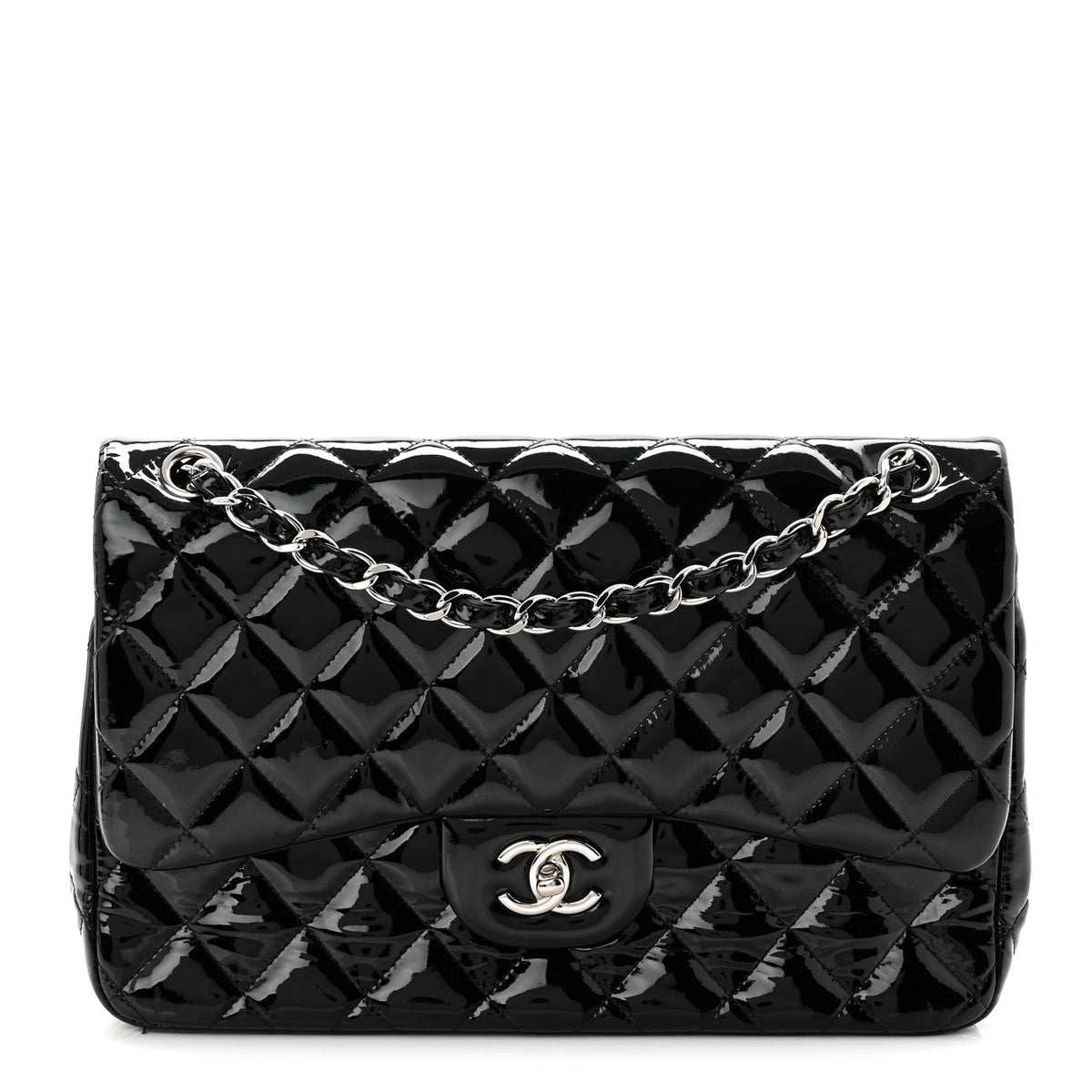 Patent Quilted Jumbo Double Flap Black wholesalehk.shop