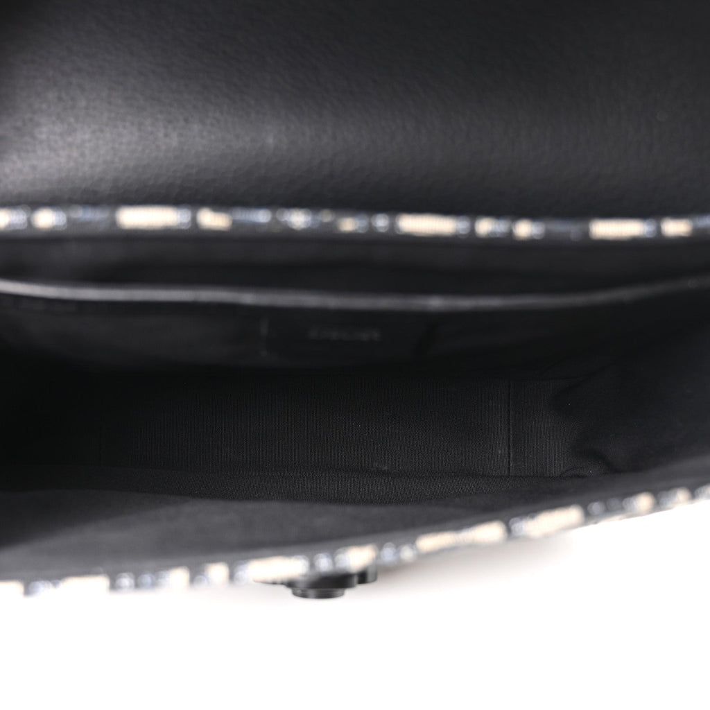 Oblique Jacquard Grained Calfskin Small Saddle Messenger Bag Beige Black wholesalehk.shop