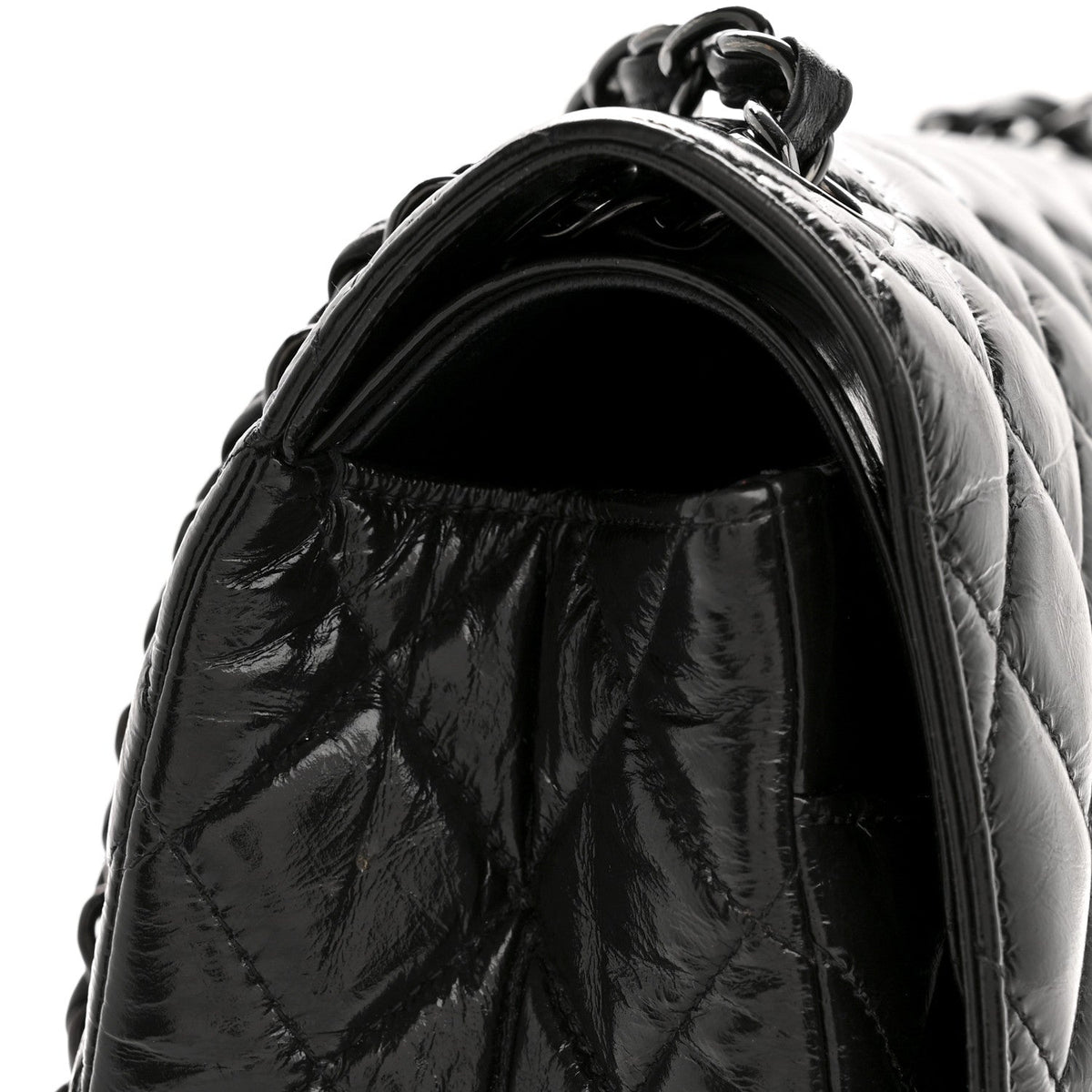 Shiny Crumpled Calfskin Quilted Jumbo Double Flap So Black wholesalehk.shop
