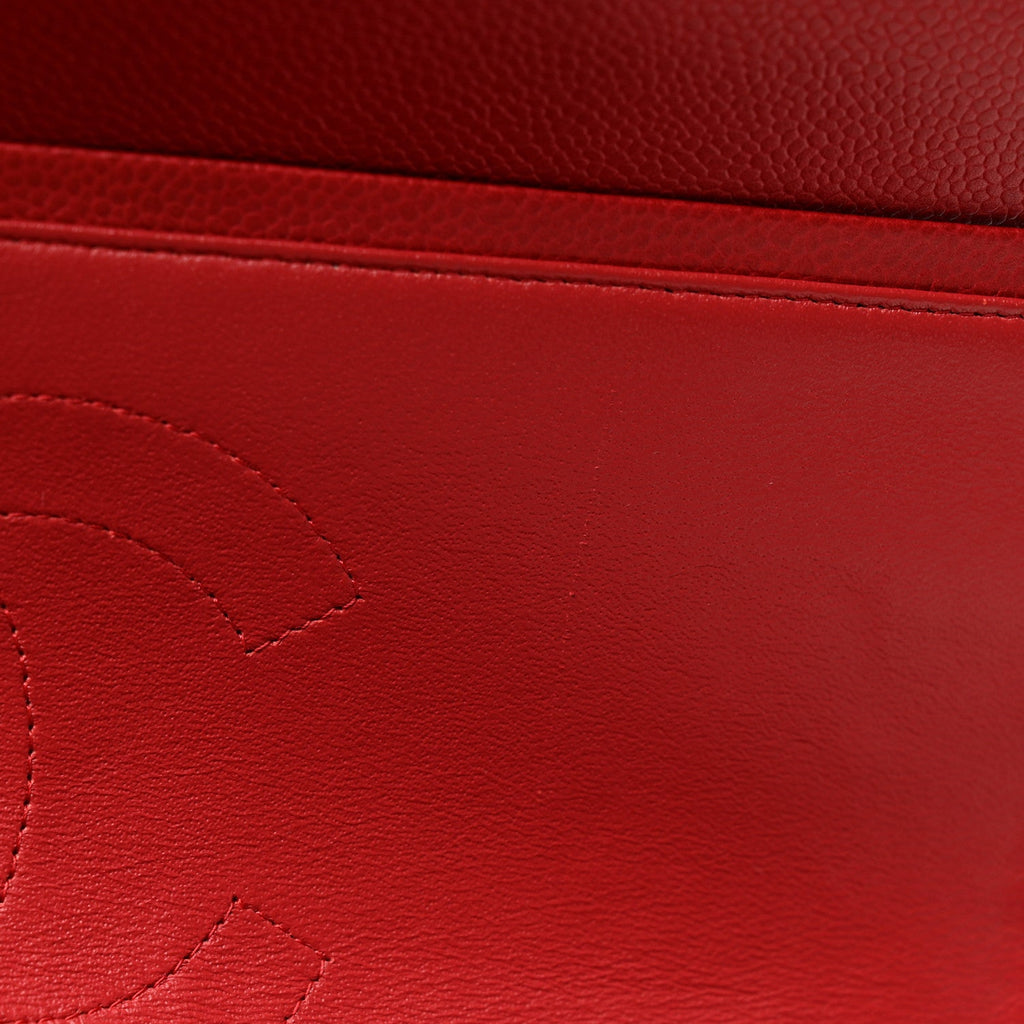 Caviar Quilted Maxi Double Flap Dark Red wholesalehk.shop
