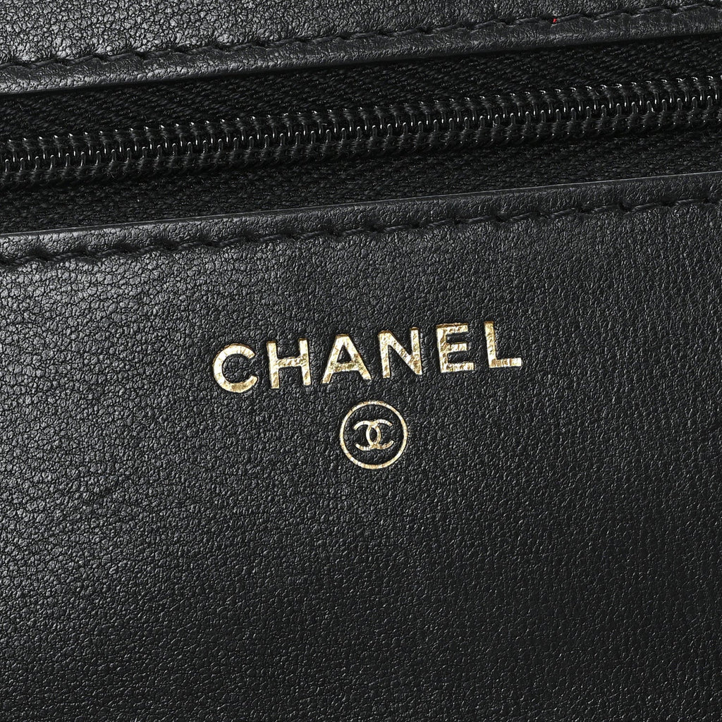 Lambskin Quilted Wallet On Chain WOC Black wholesalehk.shop