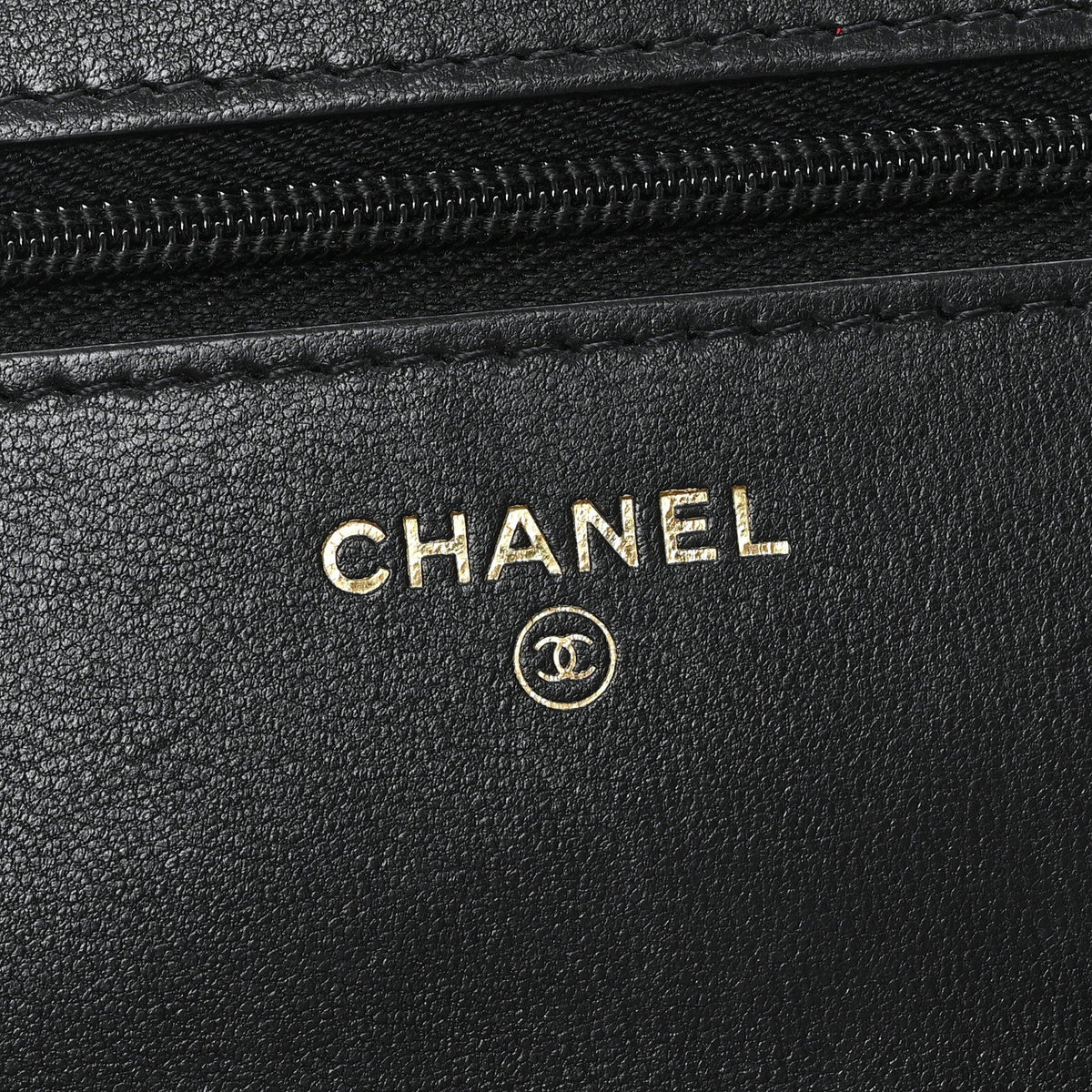Lambskin Quilted Wallet On Chain WOC Black wholesalehk.shop