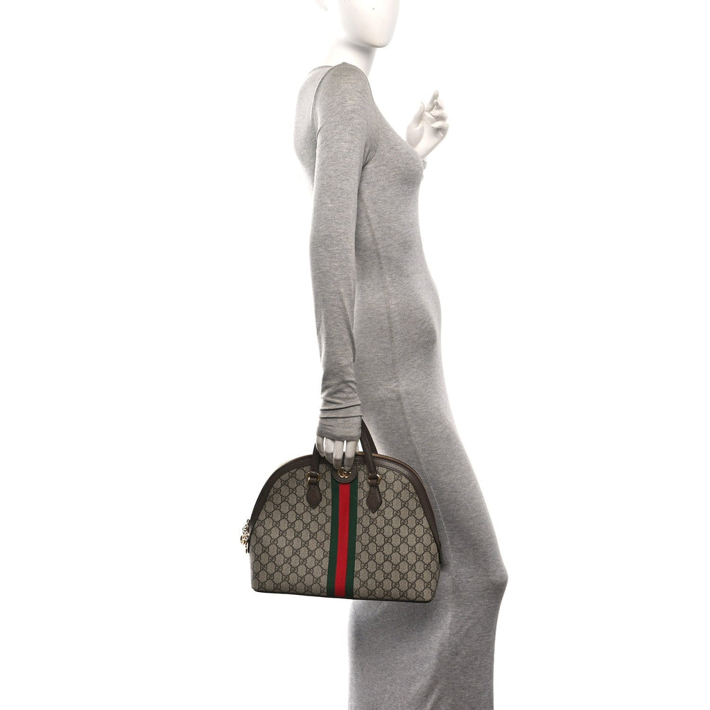 GG Supreme Monogram Web Medium Ophidia Top Handle Dome Bag Brown wholesalehk.shop