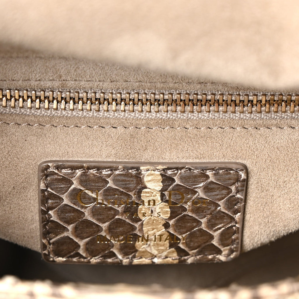 Metallic Snakeskin Cannage Mini Lady Dior Beige wholesalehk.shop