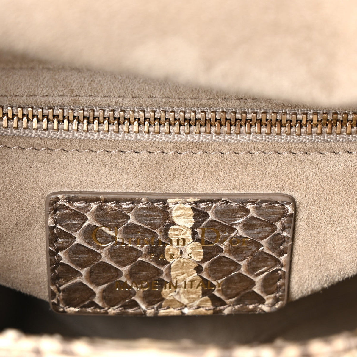 Metallic Snakeskin Cannage Mini Lady Dior Beige wholesalehk.shop