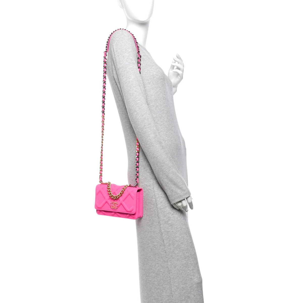 Jersey Quilted Chanel 19 Wallet On Chain WOC Pink wholesalehk.shop