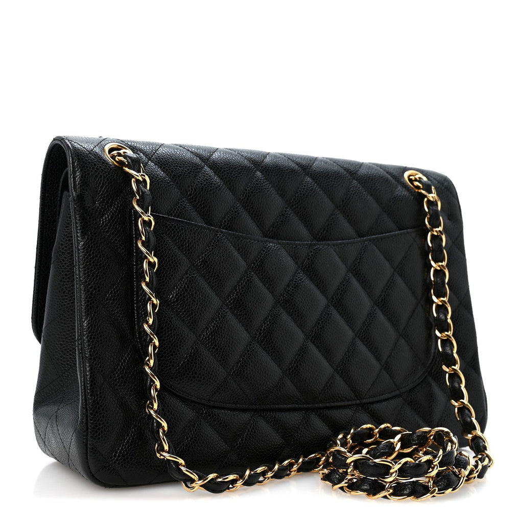 Caviar Quilted Jumbo Double Flap Black wholesalehk.shop