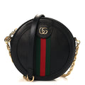 Grained Calfskin Web Mini Ophidia Round Shoulder Bag Black wholesalehk.shop
