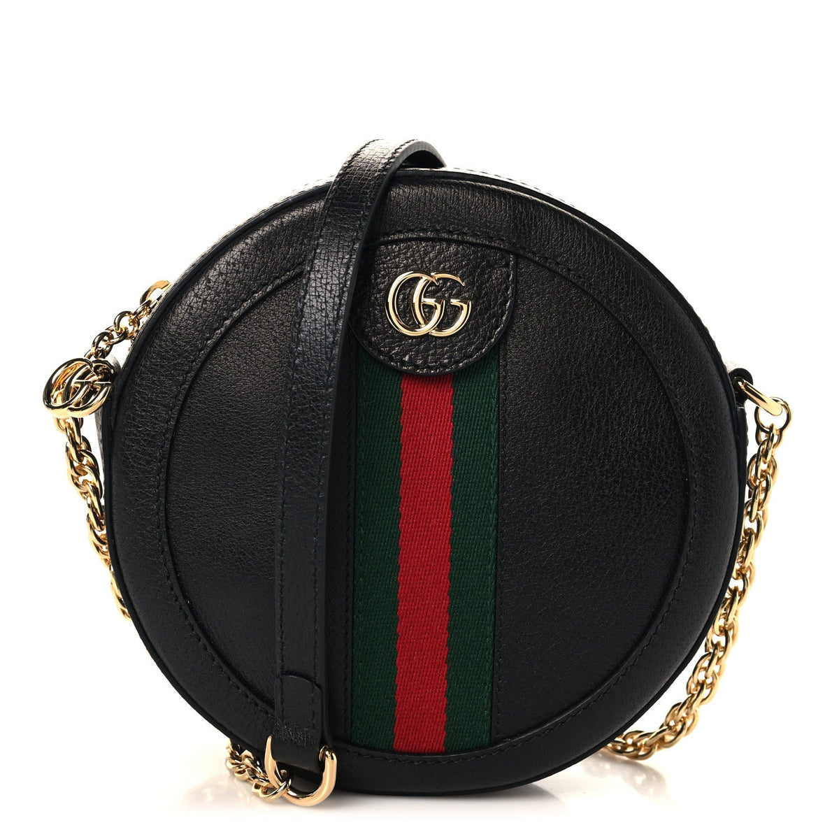 Grained Calfskin Web Mini Ophidia Round Shoulder Bag Black wholesalehk.shop