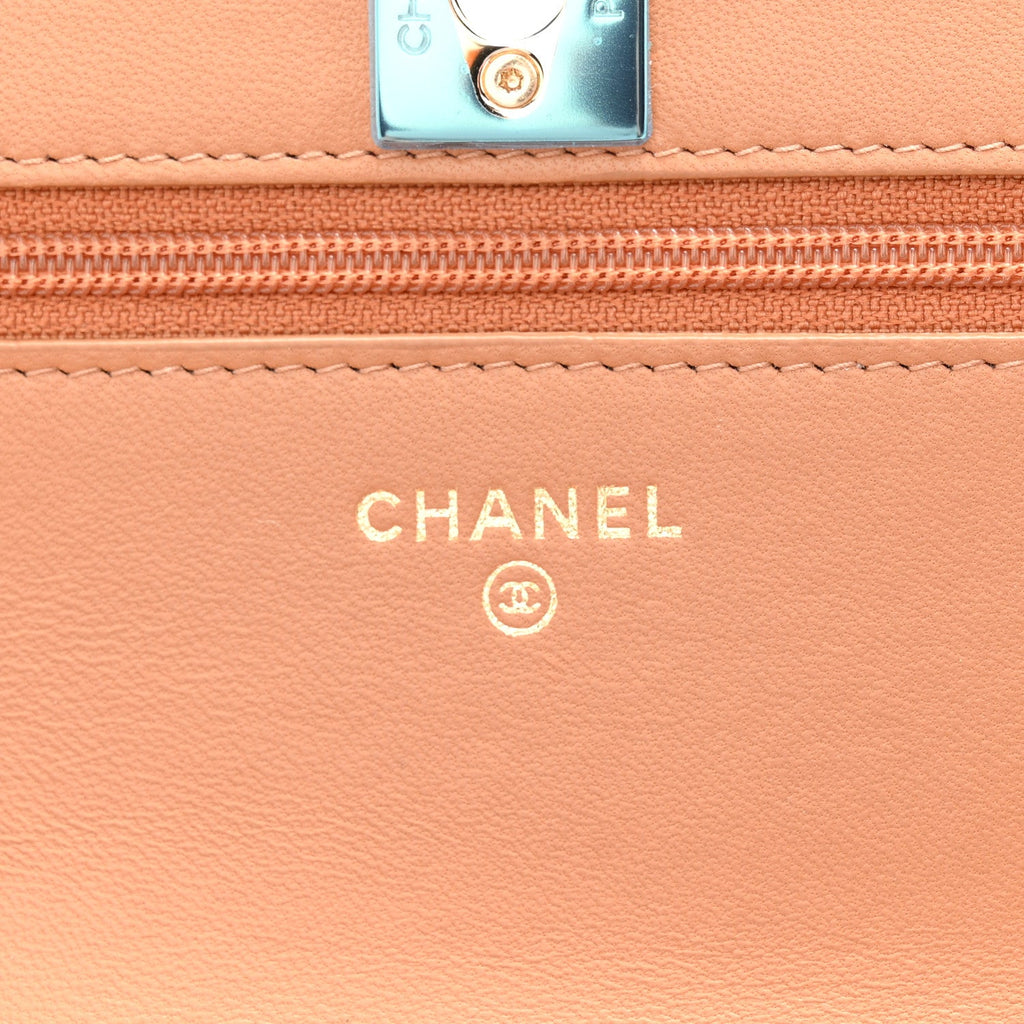 Lambskin Quilted Trendy CC Wallet On Chain WOC Camel wholesalehk.shop