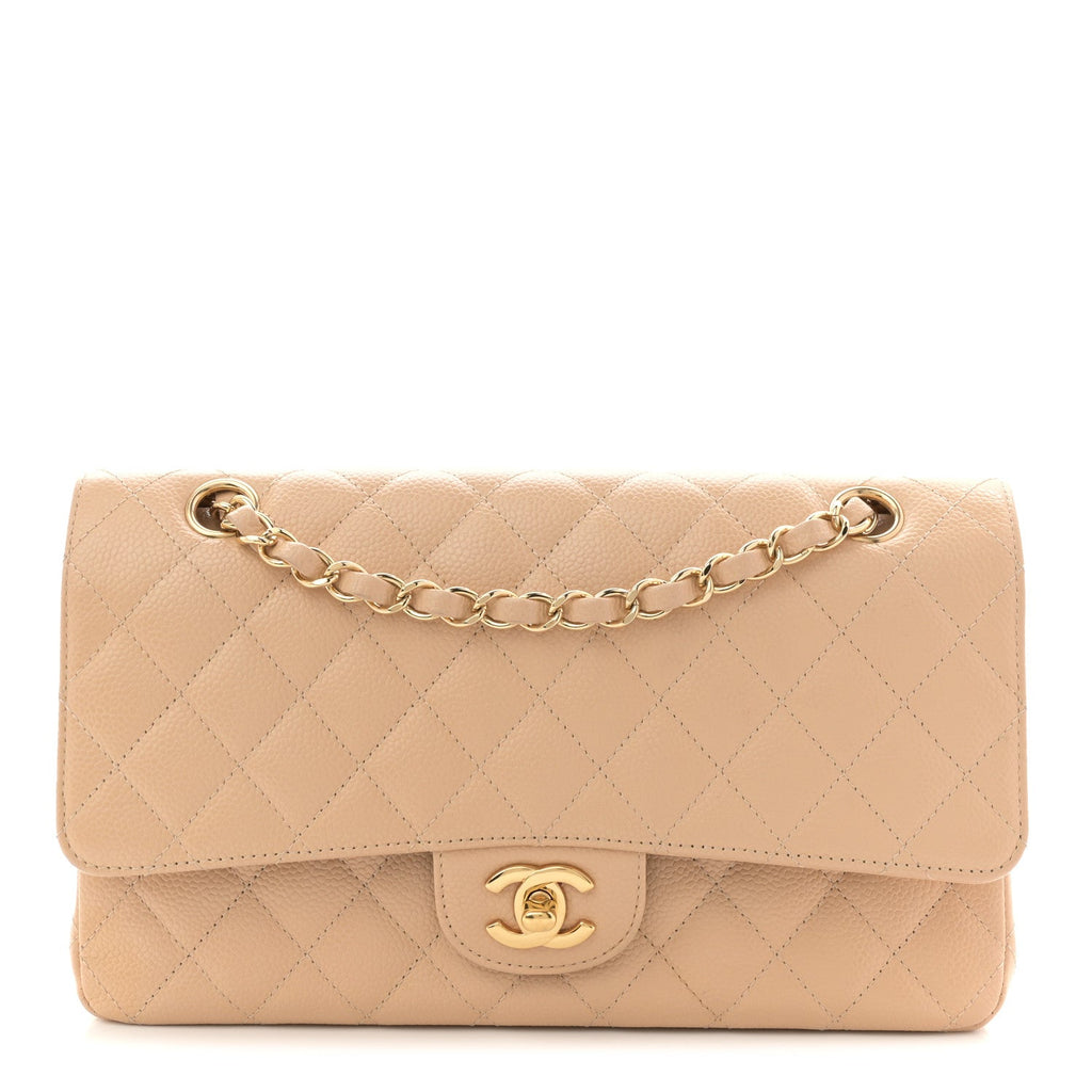 Caviar Quilted Medium Double Flap Beige wholesalehk.shop