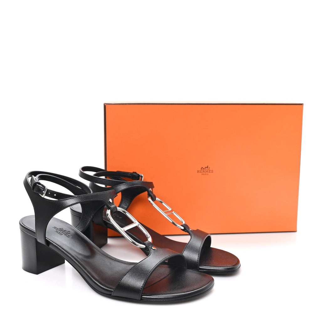 Calfskin Miramar 50 Sandals 40 Black wholesalehk.shop