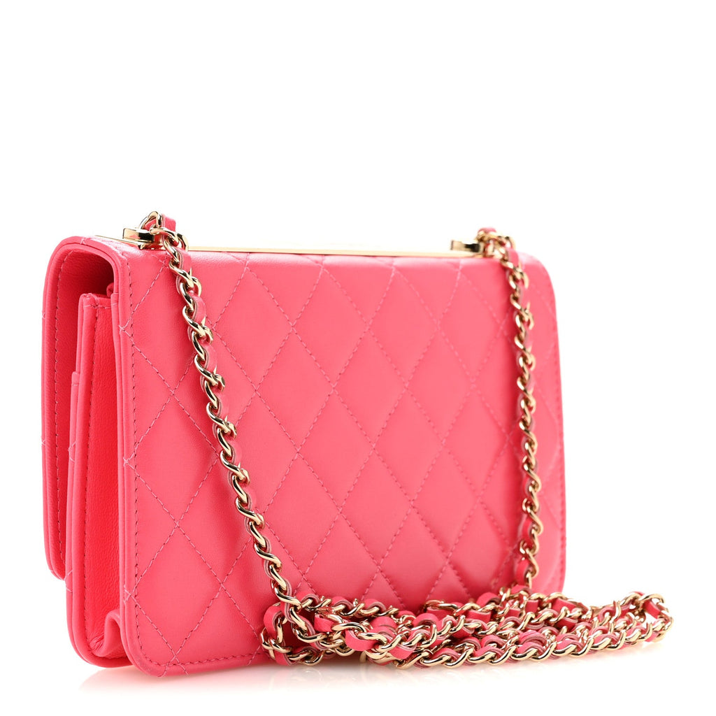 Lambskin Quilted Trendy CC Wallet On Chain WOC Pink wholesalehk.shop