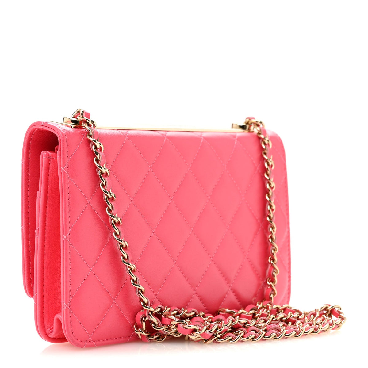 Lambskin Quilted Trendy CC Wallet On Chain WOC Pink wholesalehk.shop