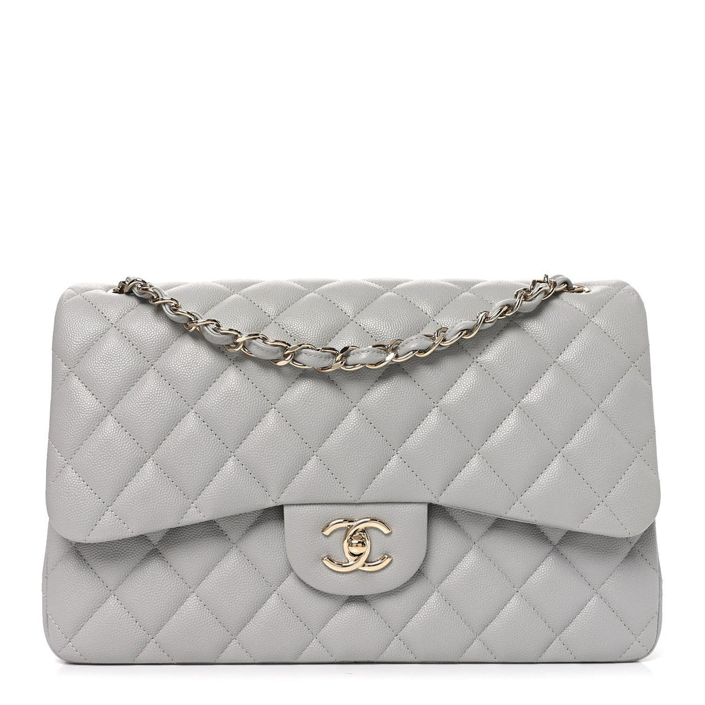 Caviar Quilted Jumbo Double Flap Grey wholesalehk.shop
