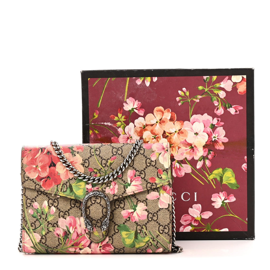 GG Supreme Monogram Blooms Mini Dionysus Chain Wallet Beige Multicolor Dry Rose wholesalehk.shop