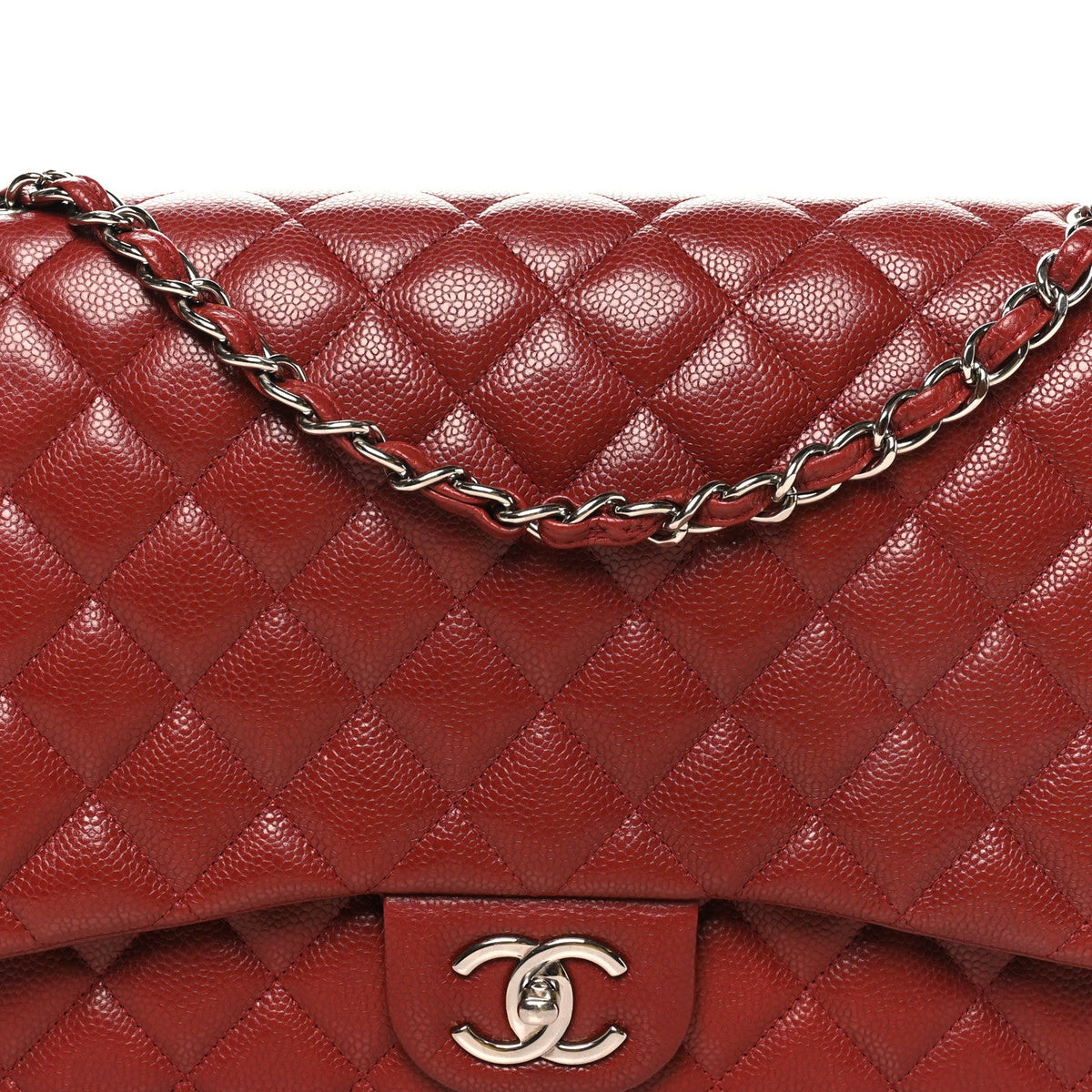 Caviar Quilted Maxi Double Flap Dark Red wholesalehk.shop