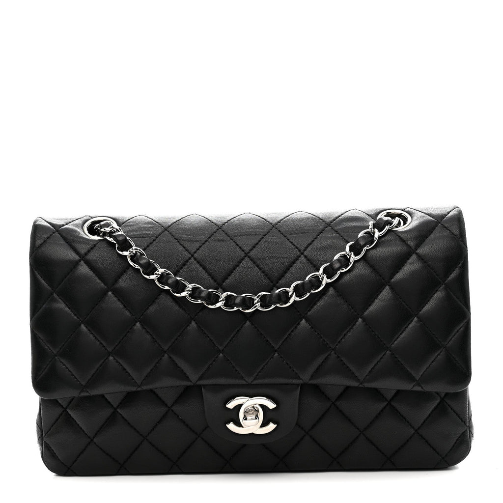 Lambskin Quilted Medium Double Flap Black wholesalehk.shop