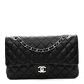 Lambskin Quilted Medium Double Flap Black wholesalehk.shop