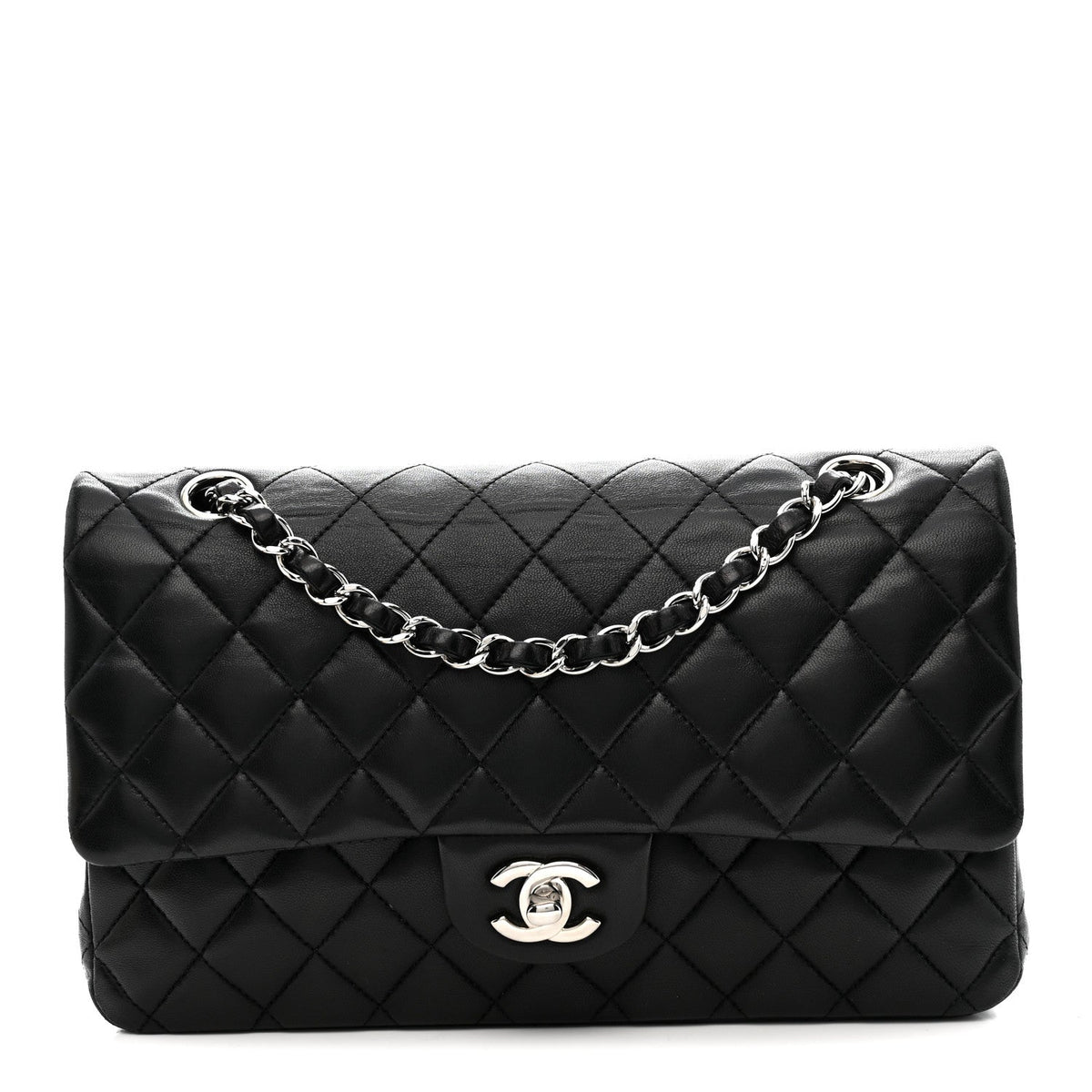 Lambskin Quilted Medium Double Flap Black wholesalehk.shop
