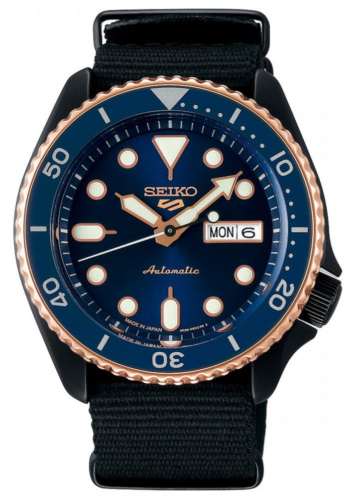 Seiko 5 Sports Automatic Blue Dial Black NATO Strap Watch for Men - SBSA098 wholesalehk.shop