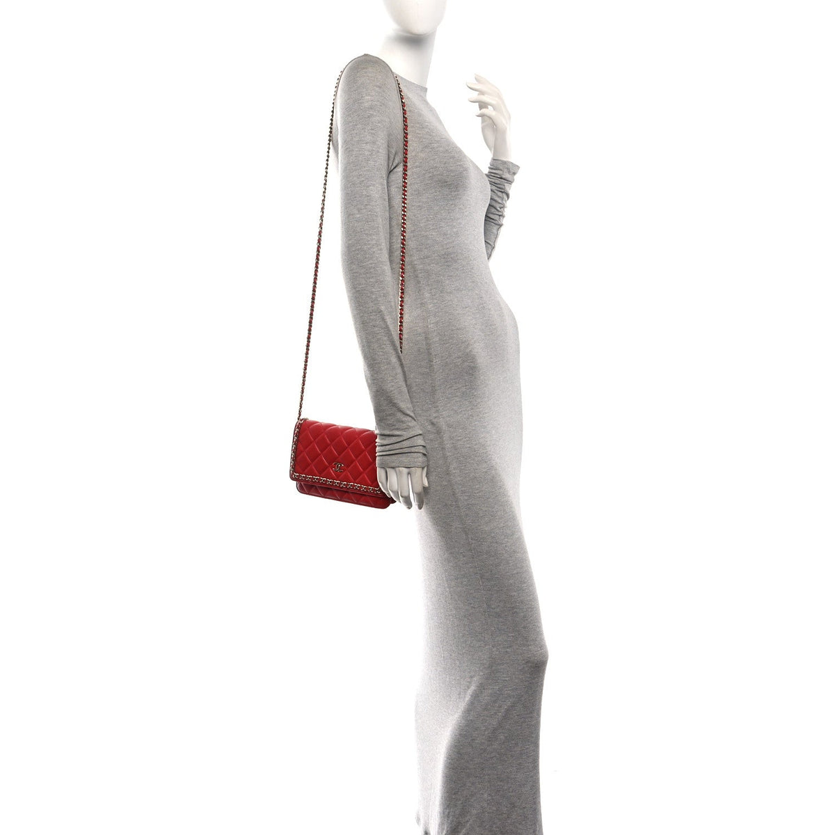 Lambskin Quilted Chain Around Wallet On Chain WOC Red wholesalehk.shop