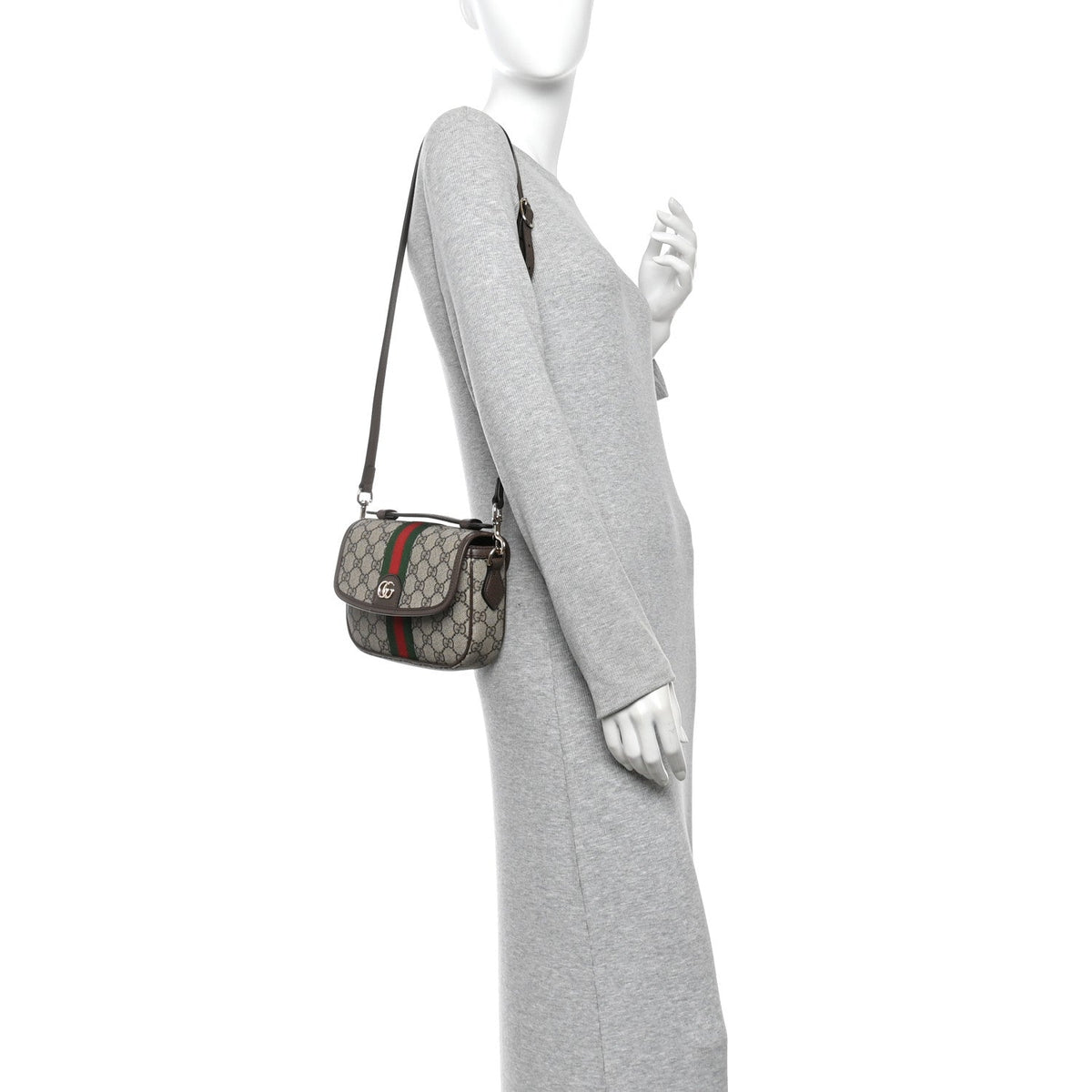 GG Supreme Monogram Textured Dollar Calfskin Small Ophidia Top Handle Shoulder Bag Beige Brown wholesalehk.shop