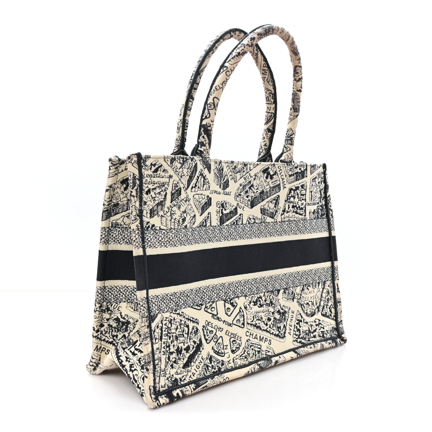 Canvas Embroidered Medium Plan De Paris Book Tote  White Blue £¨ Direct shipment via from wholesalehk.shop