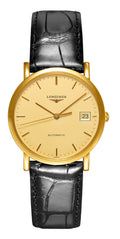 Longines Elegant Automatic 18K Yellow Gold Champagne Dial Black Leather Strap Date Womens Watch L4.778.6.32.0 wholesalehk.shop