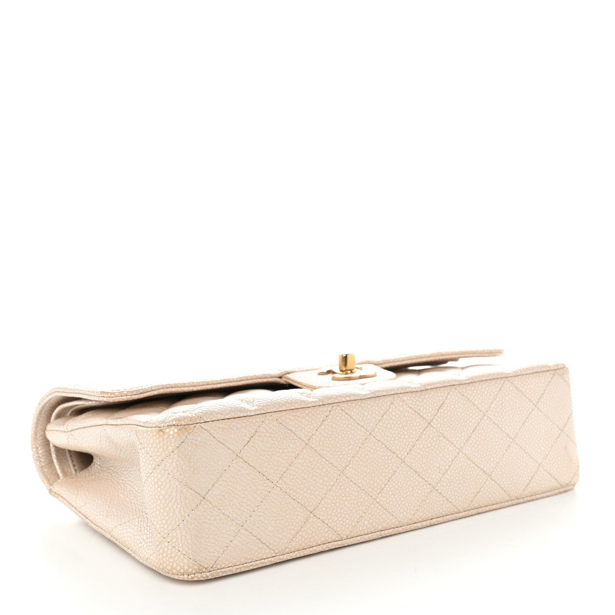 Pearly Caviar Quilted Medium Double Flap Light Beige wholesalehk.shop