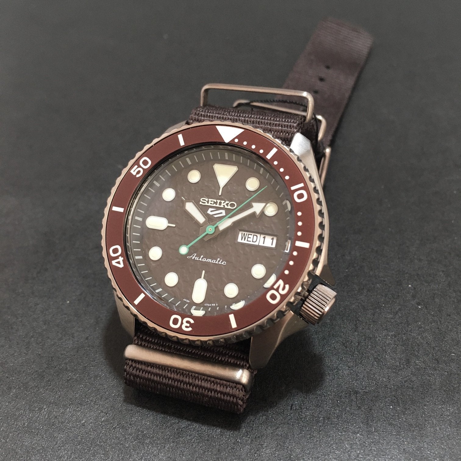 Seiko 5 Sport Automatic Brown Dial Brown Nylon Strap Watch For Men - SRPD85K1 wholesalehk.shop
