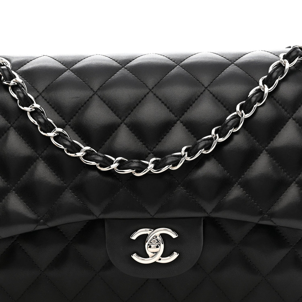 Lambskin Quilted Jumbo Double Flap Black wholesalehk.shop
