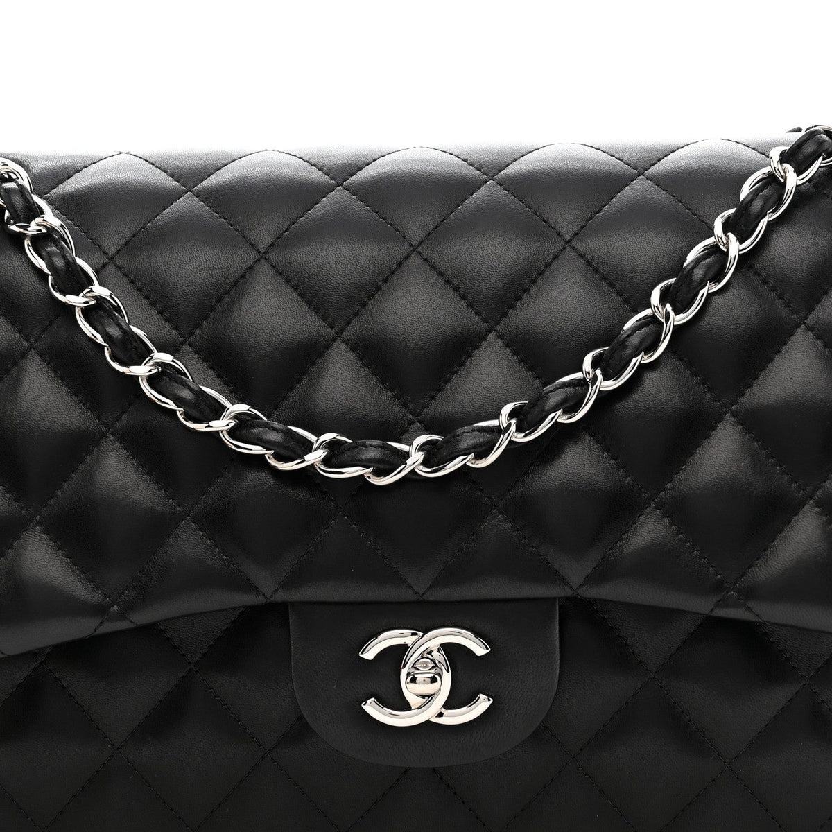 Lambskin Quilted Jumbo Double Flap Black wholesalehk.shop