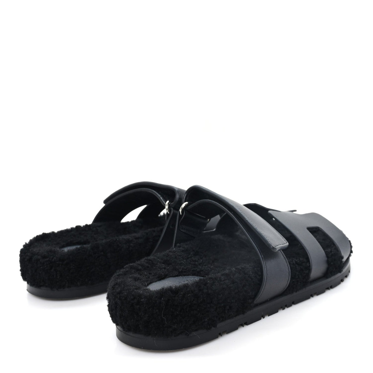 Calfskin Woolskin Womens Chypre Sandals 38 Black wholesalehk.shop