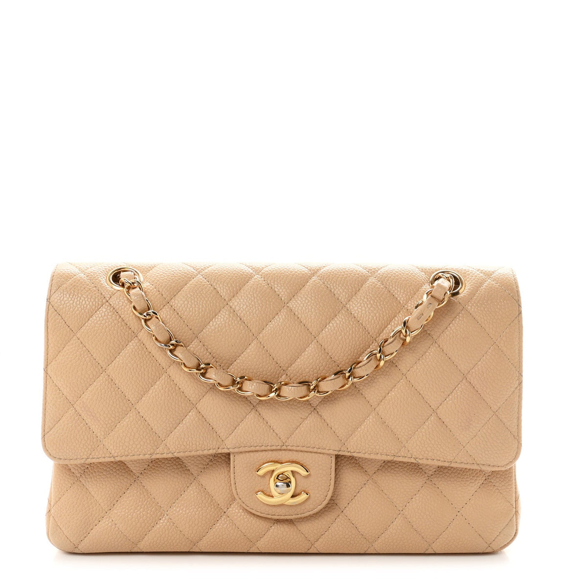 Caviar Quilted Medium Double Flap Beige wholesalehk.shop
