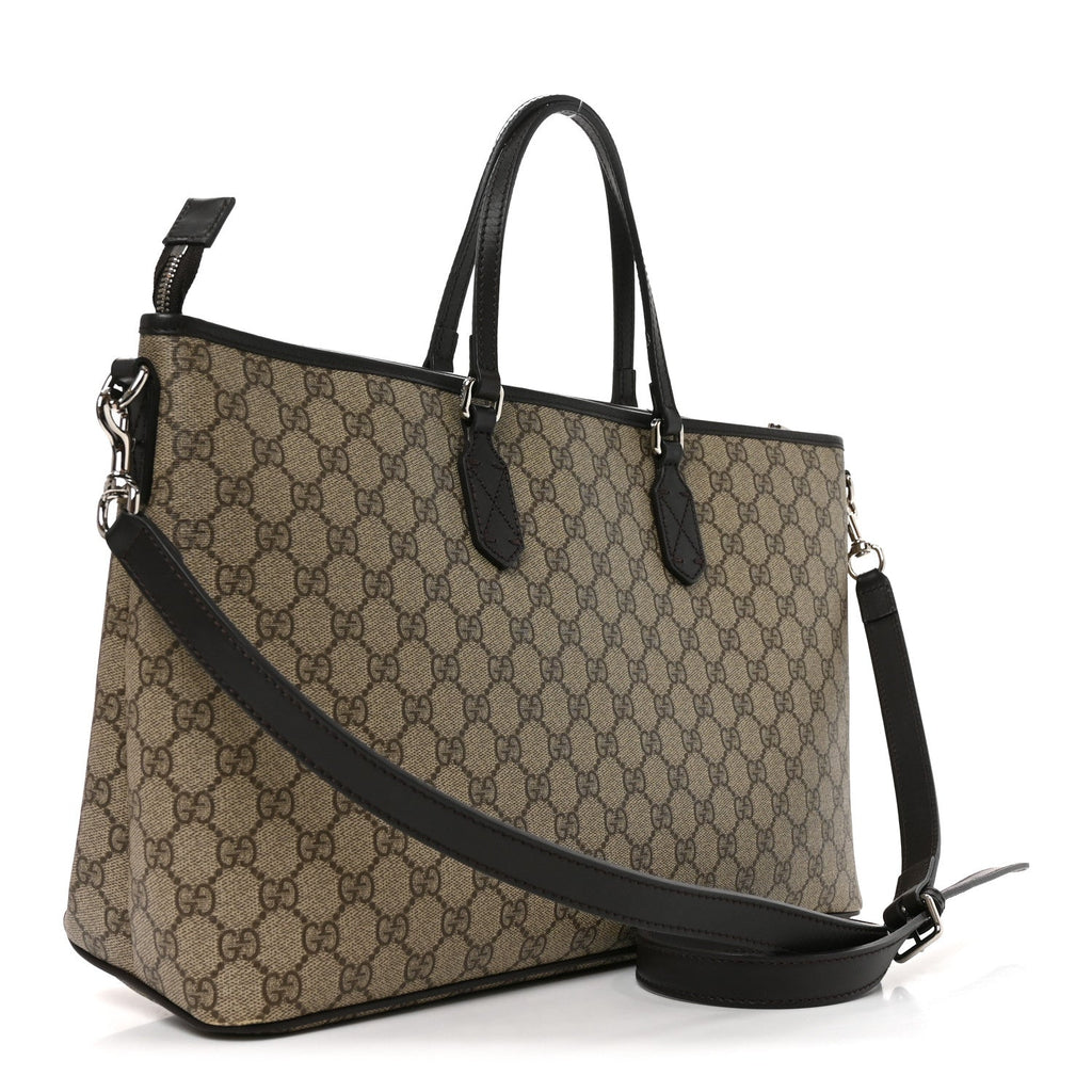 GG Supreme Monogram Medium Zippered Tote Dark Brown wholesalehk.shop