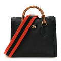 Textured Dollar Calfskin Web Small Diana Tote Bag Black Dusty Grey wholesalehk.shop