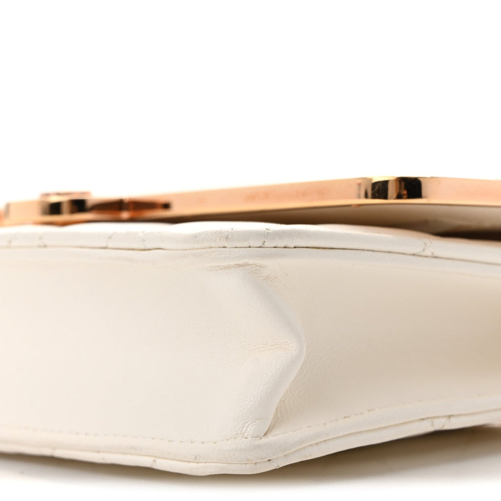 Lambskin Quilted Frame Wallet On Chain WOC White wholesalehk.shop