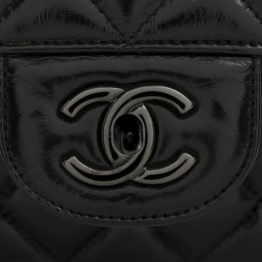 Shiny Crumpled Calfskin Quilted Jumbo Double Flap So Black wholesalehk.shop