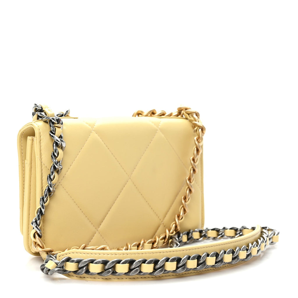 Lambskin Quilted Chanel 19 Wallet On Chain WOC Yellow wholesalehk.shop