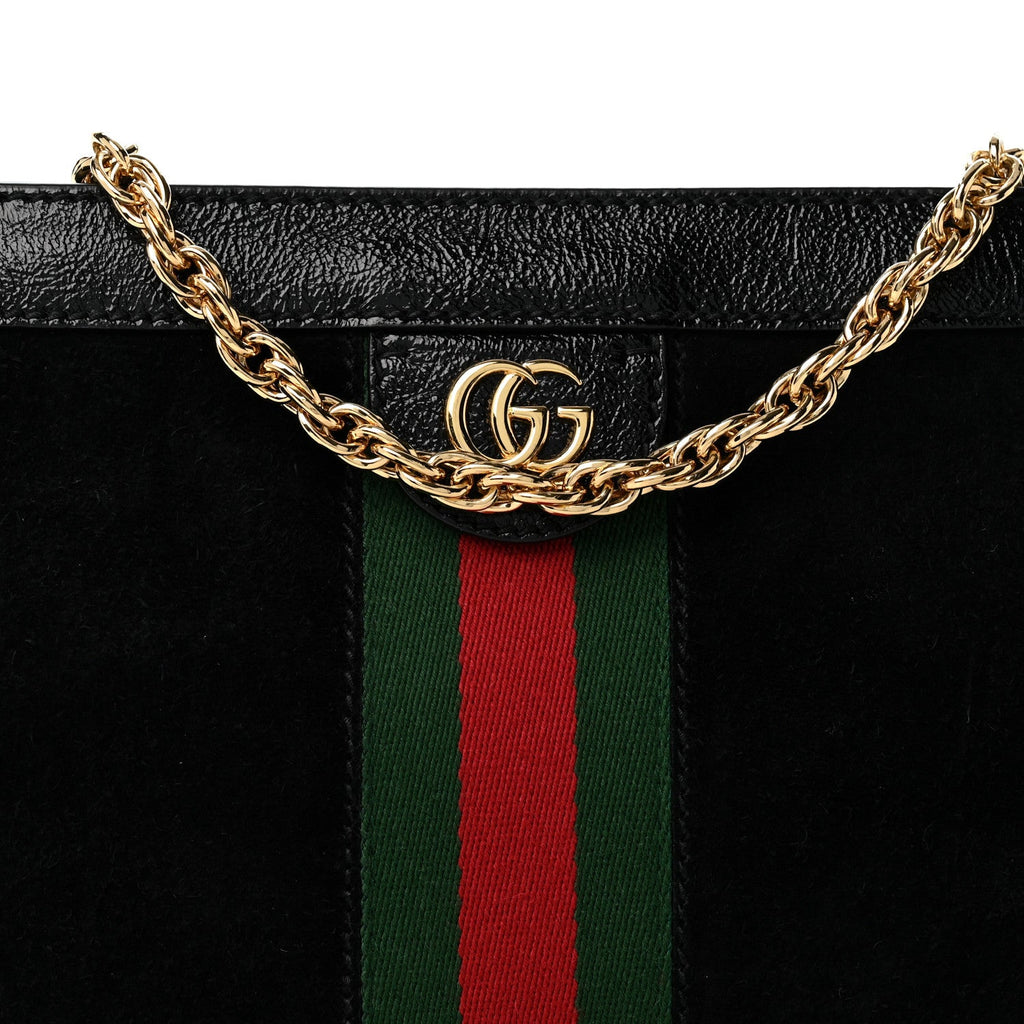Suede Patent GG Web Small Ophidia Chain Shoulder Bag Black wholesalehk.shop