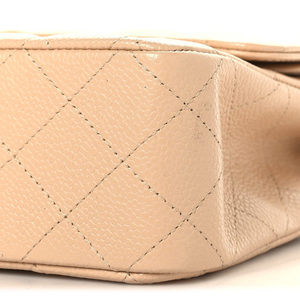Caviar Quilted Medium Double Flap Beige wholesalehk.shop