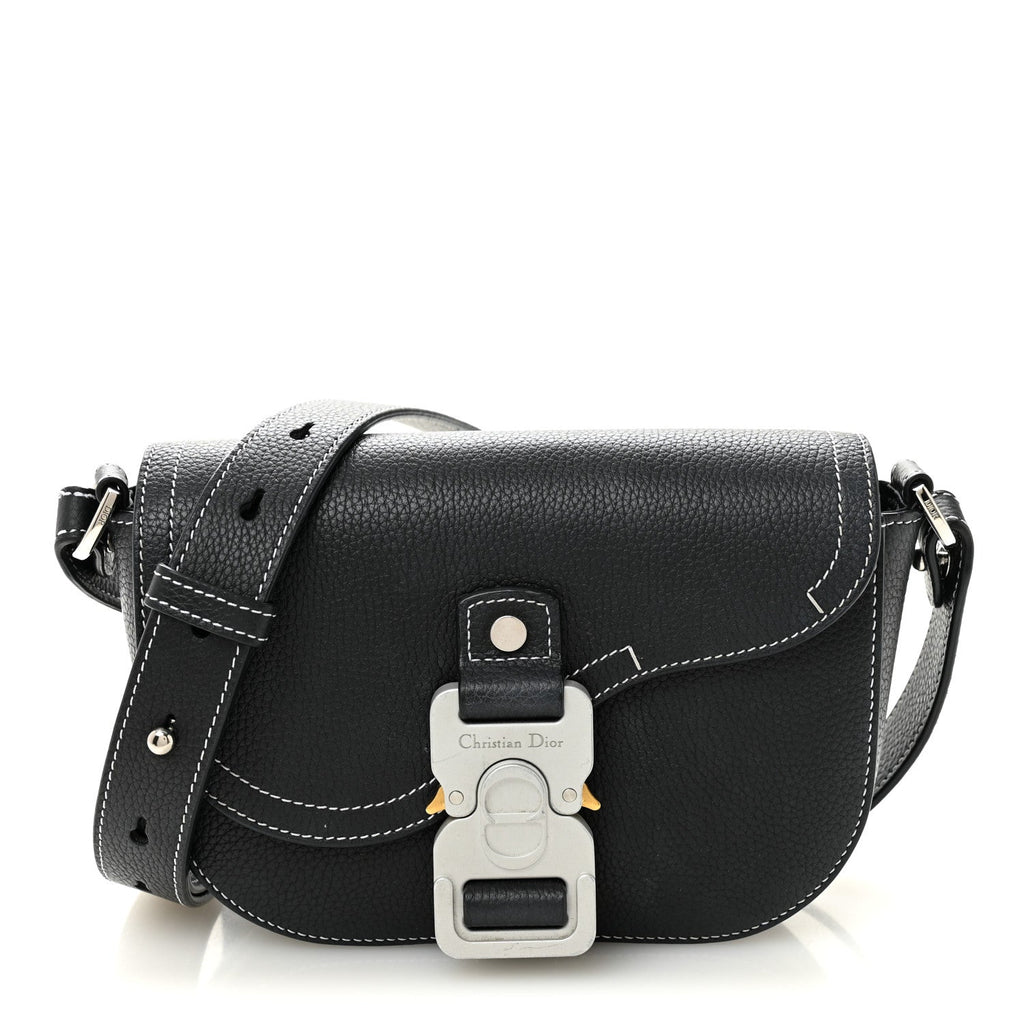 Grained Calfskin Saddle Messenger Bag With Strap Black wholesalehk.shop