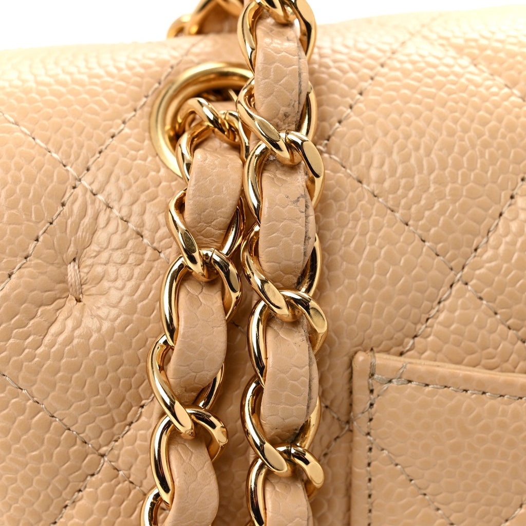 Caviar Quilted Medium Double Flap Beige wholesalehk.shop