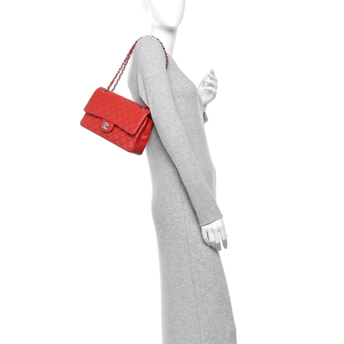 Lambskin Quilted Medium Double Flap Red wholesalehk.shop