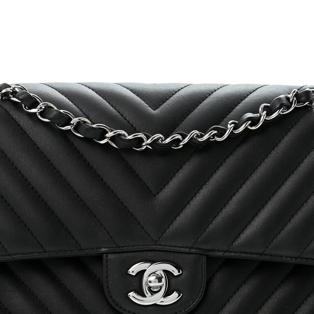 Lambskin Chevron Quilted Medium Double Flap Black wholesalehk.shop